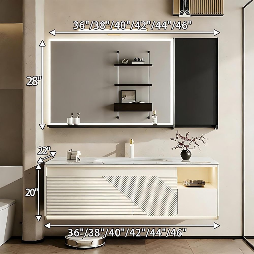 40IN Bathroom Vanity - Modern Bathroom Vanity with Seamless Sink and Smart Defog Mirror, Solid Wood Floating Sink with Multiple Storage Areas, Complete Accessories, Black