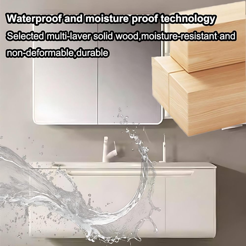 44IN Bathroom Vanity with Sink - Luxury Bathroom Vanity with Smart Defog Mirror Cabinet, Solid Wood Sink Cabinet with Multiple Storage Areas, No Assembly Required