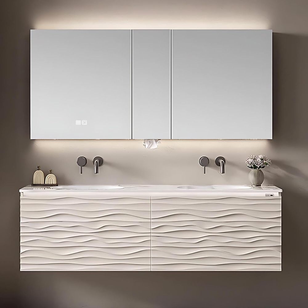 56IN Double Sink Bathroom Vanity - Luxury Bathroom Vanity with Smart Defog Mirror, Modern Sink Cabinet with 2 Large Capacity Drawers, Complete Accessories, No Assembly Required