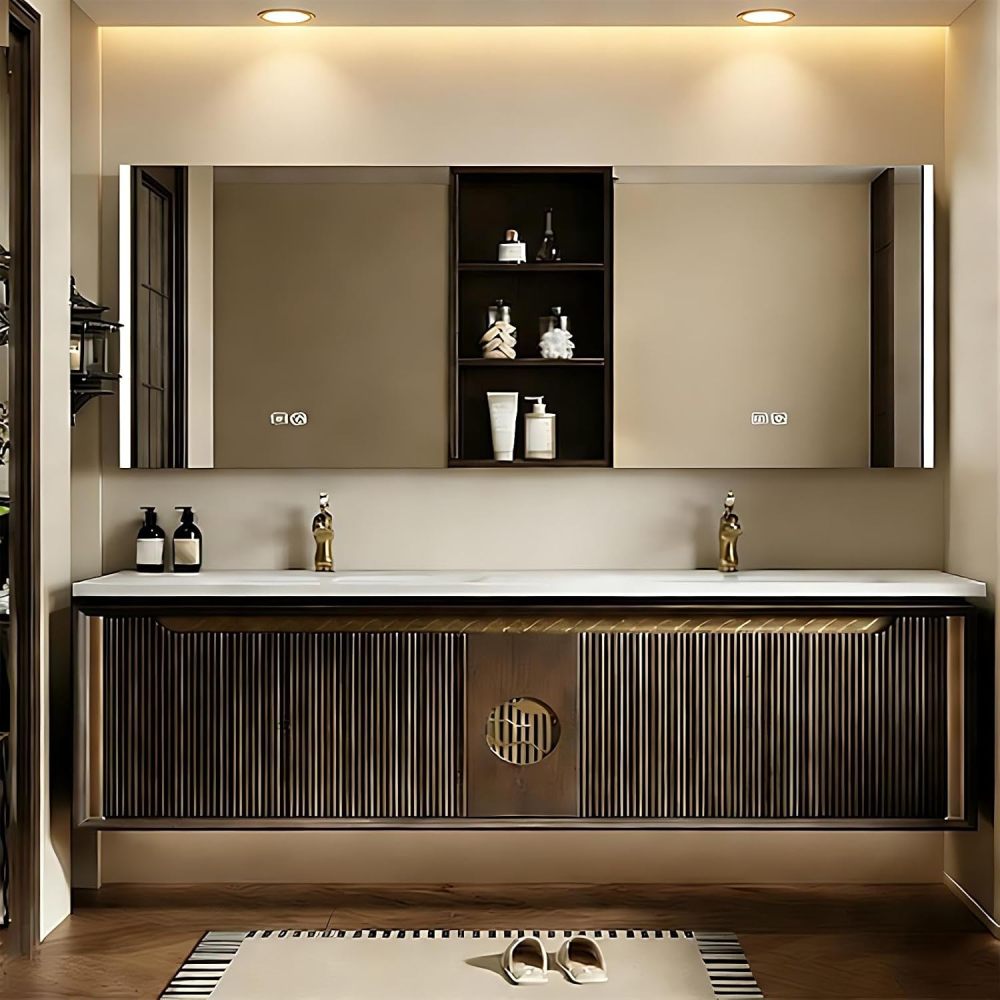 88IN Bathroom Vanity with Sink - Solid Wood Bathroom Vanity with Smart Defog Mirror and Light, Floating Sink Cabinet with 2 Drawers Storage Space, (Mirror)