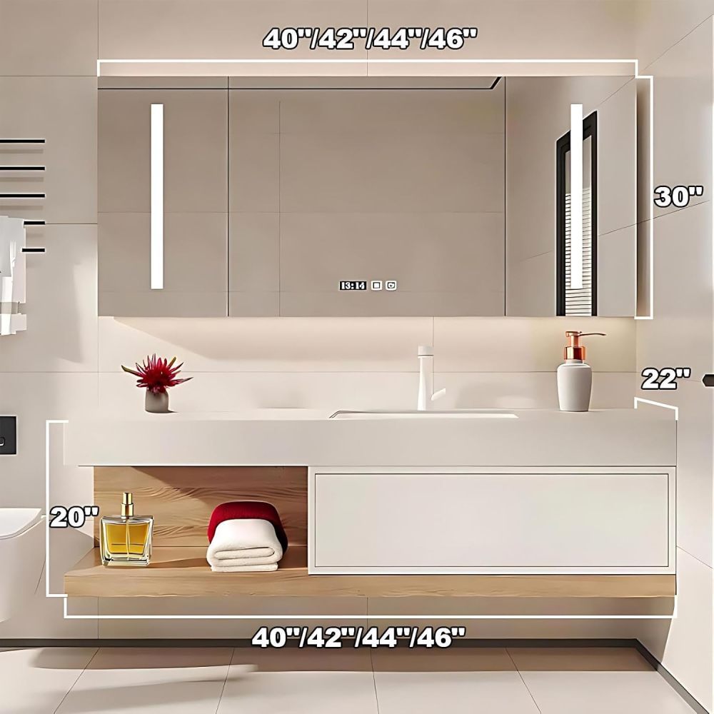 44 inch Bathroom Vanity with Sink - Wall-Mounted Bathroom Vanity Set Includes One Piece Sink & Large Countertop, Defog Mirror Cabinet, Includes Accessories, White A