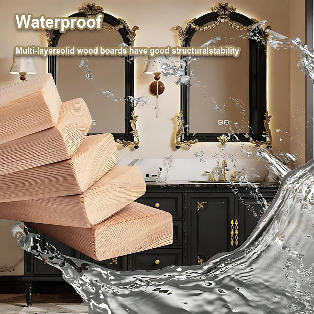 84IN Bathroom Vanity with Sink - Retro Bathroom Vanity Cabinet with Smart Anti-Fog Mirror, Double Sink Vanity, Multi-Layer Solid Wood, Custom Sizes - Complete Accessories, Mirror