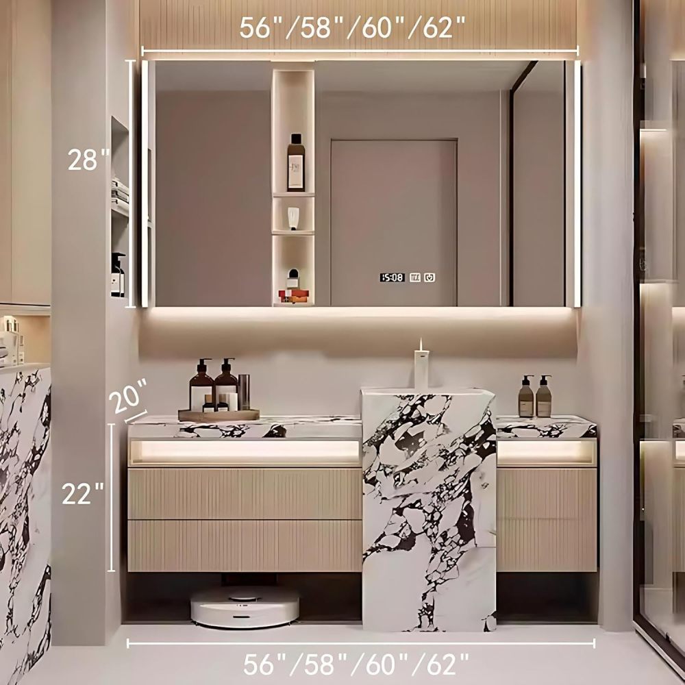 62IN Bathroom Vanity with Sink - Luxury Bathroom Vanity with 4 Storage Drawers, Simple Sink Cabinet with Smart Defogging Mirror, Customizable Sizes, No Assembly Required