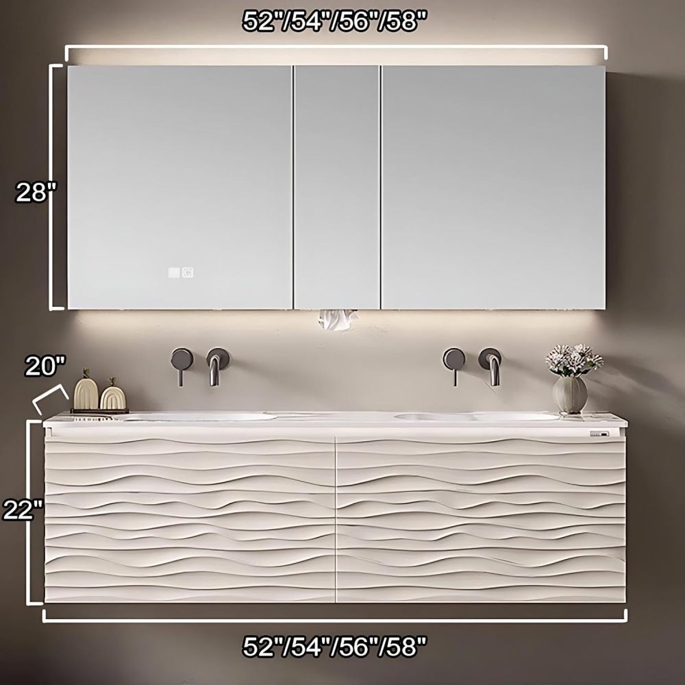 56IN Double Sink Bathroom Vanity - Luxury Bathroom Vanity with Smart Defog Mirror, Modern Sink Cabinet with 2 Large Capacity Drawers, Complete Accessories, No Assembly Required