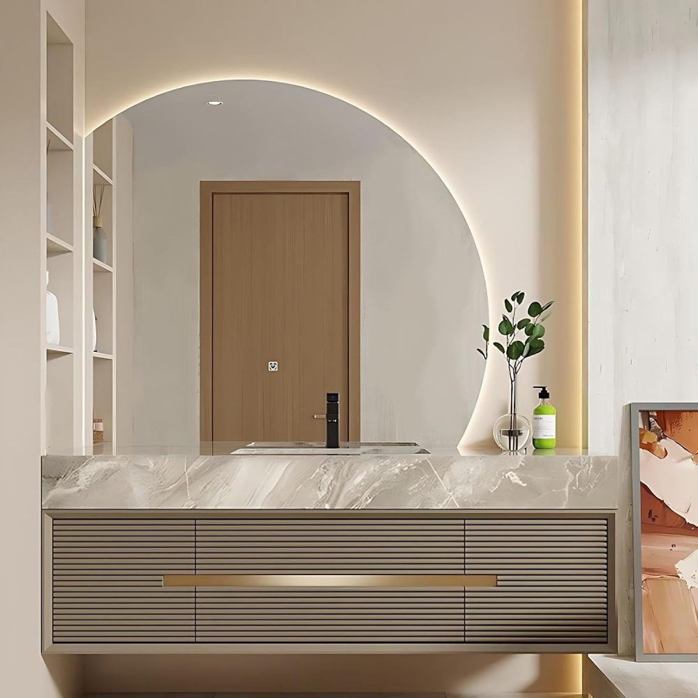 56IN Bathroom Vanity with Sink - Luxury Bathroom Vanity with Sink and Smart Defog Mirror, Floating Bathroom Sink Cabinet with Storage Areas, No Assembly Required, Mirror