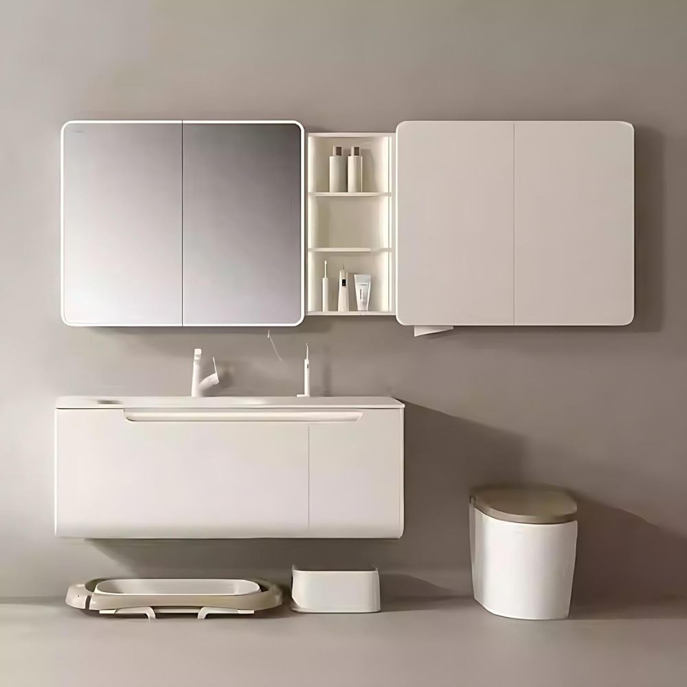 44IN Bathroom Vanity with Sink - Luxury Bathroom Vanity with Smart Defog Mirror Cabinet, Solid Wood Sink Cabinet with Multiple Storage Areas, No Assembly Required