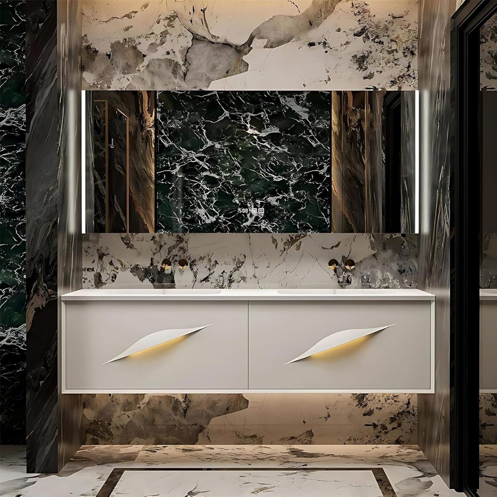 60IN Bathroom Vanity with Sink - Modern Bathroom Vanities Includes Smart Defogging Mirror Cabinet, Large Countertop and One-Piece Sink, Includes Accessories, Customizable, White