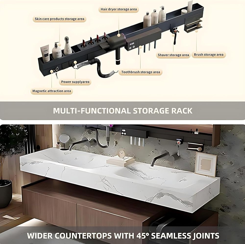 52IN Double Sink Bathroom Vanity - Bathroom Vanities Set Includes One-Piece Basin and Anti-Fog Mirror Cabinet, Multi-Function Shelf, Complete Accessorie, Fully Assembled, White