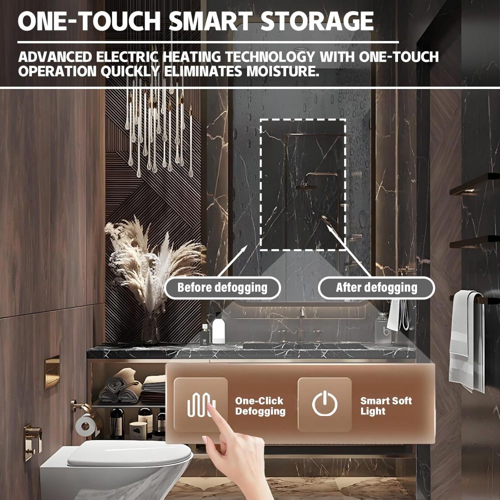 96IN Luxurious Bathroom Vanity with Sink - Single Floating Sink Design, Bathroom Vanity Cabinet with Smart Anti-Fog Mirror & 2 Drawers, Moisture-Resistant & Customizable Sizes, Brown