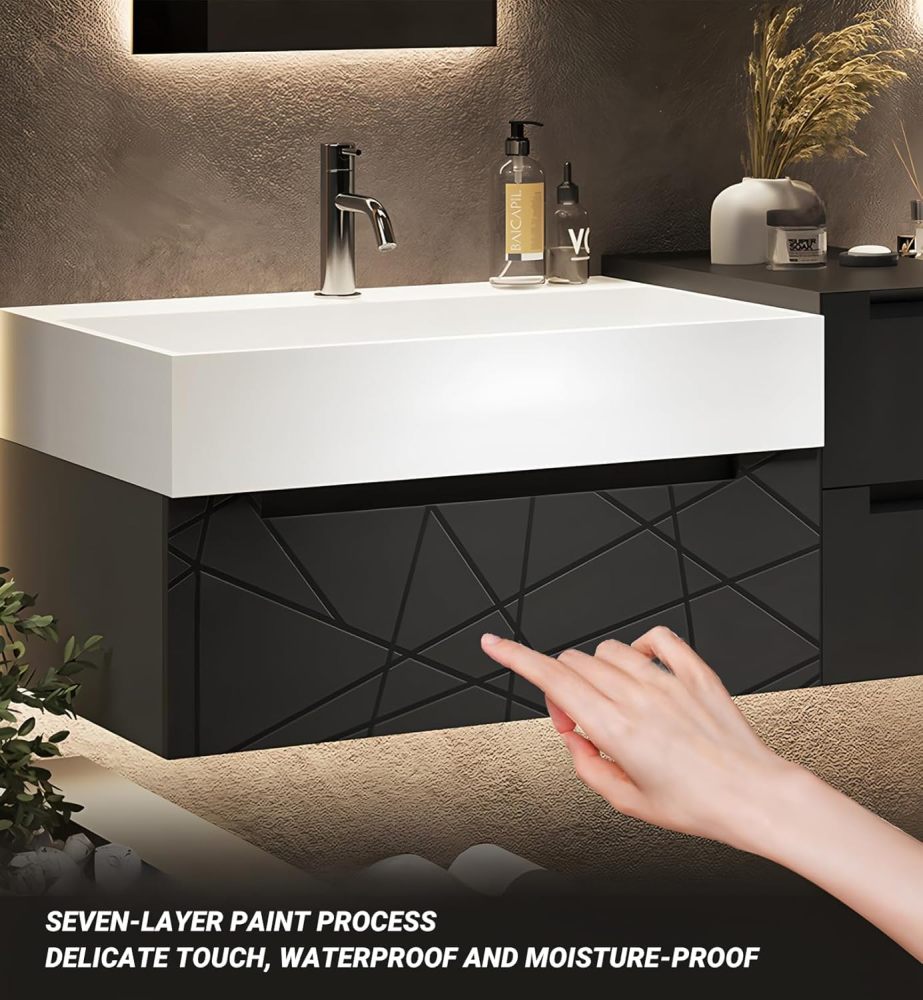 68IN Double Bathroom Vanity with Sink - Modern Bathroom Vanity Set with LED Smart Defogging Mirror and Open Storage Cabinet, Solid Wood, Complete Accessorie, Dark Grey