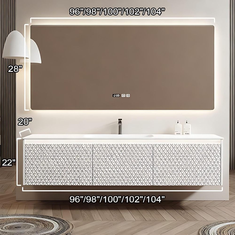 104IN Bathroom Vanity - Simple Bathroom Vanity with 2 Large Capacity Drawers, Luxury Sink Cabinet with Smart Defog Mirror, Customizable Size, No Assembly Required