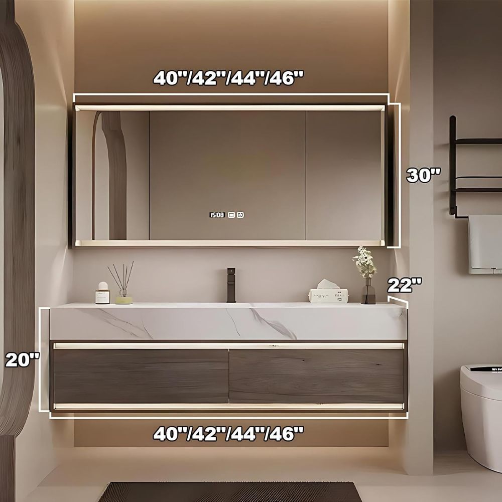 42 inch Bathroom Vanity with Sink - Floating Bathroom Vanities Includes LED Smart Defogging Mirror Cabinet, Large Drawers and Sensor Light, Integrated Countertop, Includes Accessories, Wood
