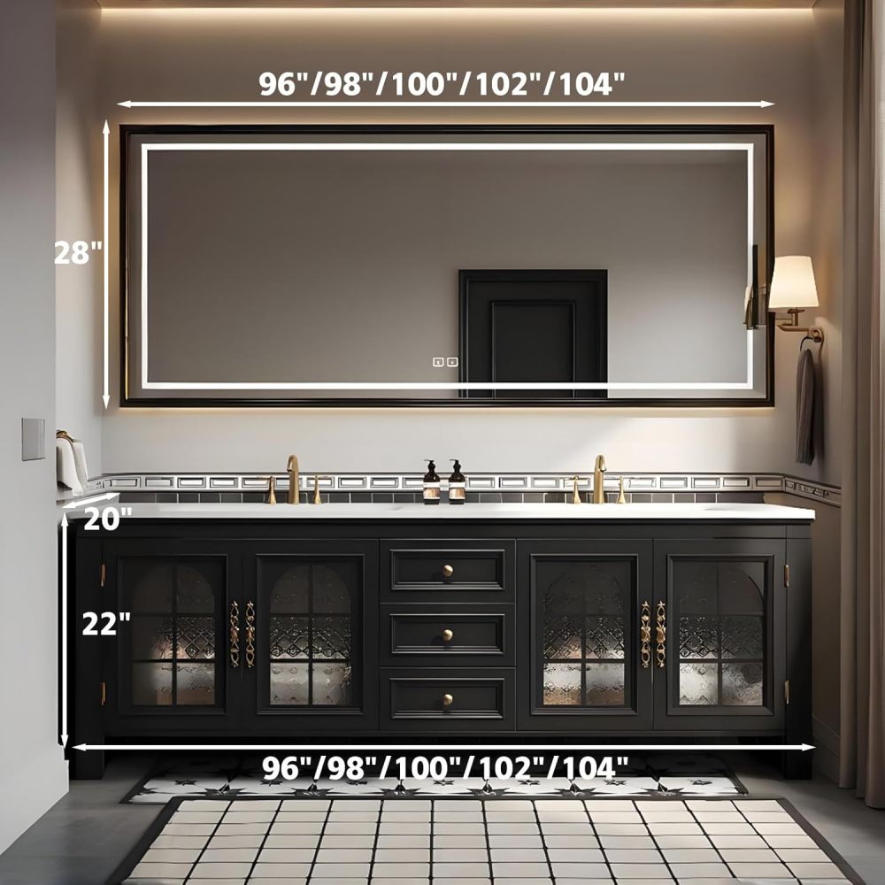 96IN Solid Wood Bathroom Vanity with Sink - Modern Floating Sink Cabinet with Smart Defog Mirror & Integrated Stone Waterproof Sink, Silent Drawer - Customizable Sizes, Mirror