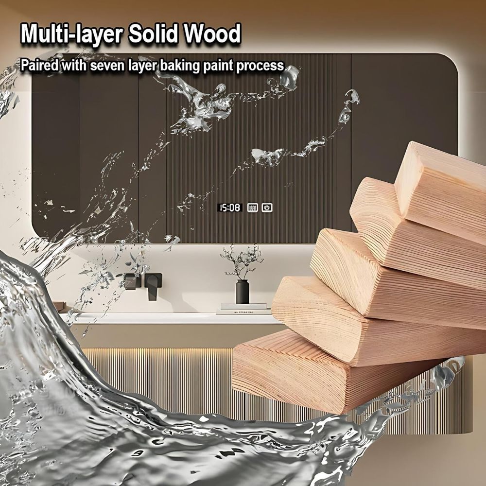 Modern 56IN Bathroom Vanity with Sink - Floating Single Sink Bathroom Vanity Cabinet with Drawers, Hidden Ambient Lights, Intelligent Defogging Mirror Cabinet, Sintered Stone Countertop