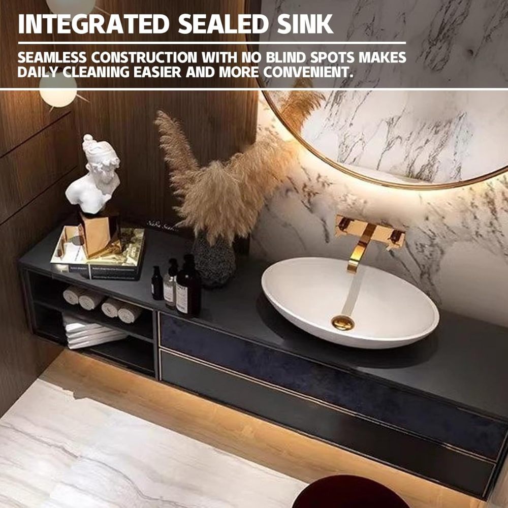 50IN Luxurious Bathroom Vanity with Sink - Single Floating Sink Design, Bathroom Vanity Cabinet with Smart Anti-Fog Mirror & Drawers, Waterproof & Customizable Sizes, Black