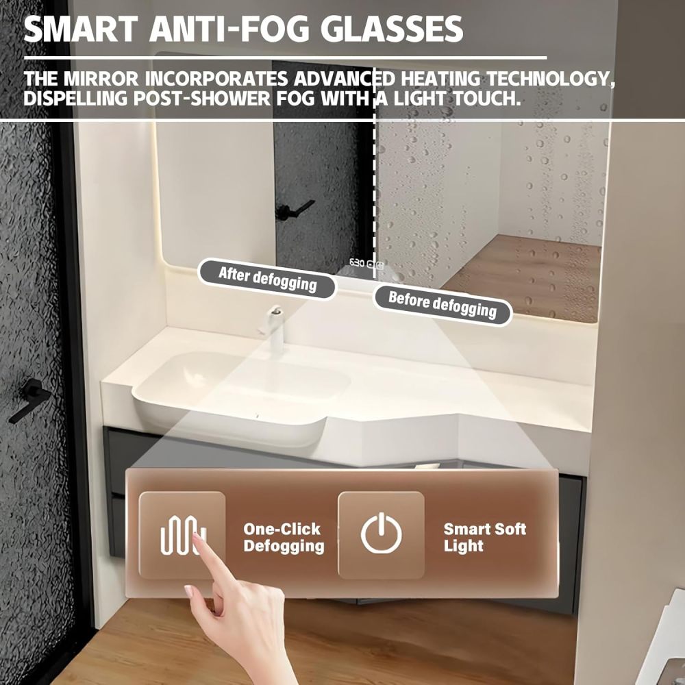 36IN Modern Bathroom Vanity with Sink - Solid Wood Bathroom Vanity Cabinet with Smart Defog Mirror, Silent Drawer, Single Wall-Mounted Floating Sink Design, Customized Size, White