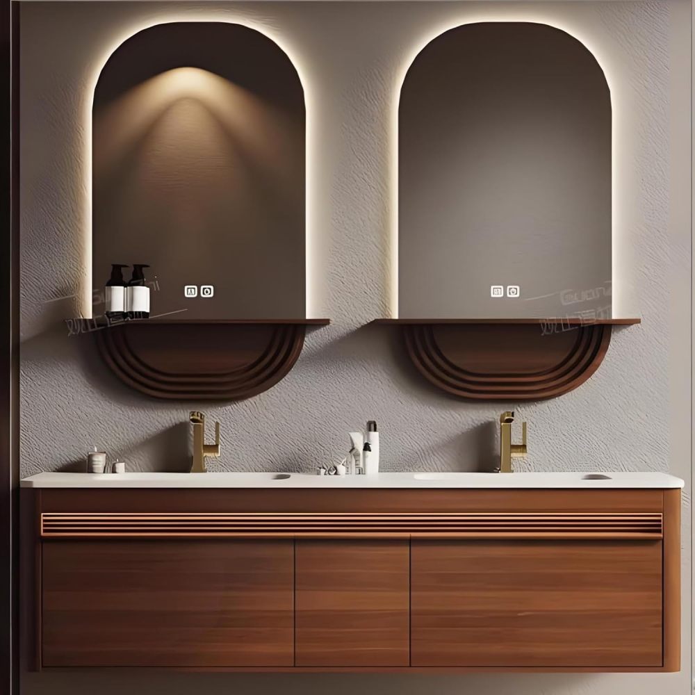 102IN Double Sink Bathroom Vanity - Solid Wood Bathroom Vanity with Smart Defog Mirror, Floating Bathroom Sink Cabinet with 2 Drawers, No Assembly Required, Mirror