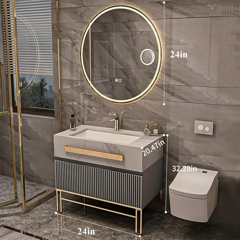 Bathroom Vanity with Sink - Modern Bathroom Sink Cabinet Includes Smart Defog Mirror, Large Capacity Storage Space, Gifts for Wife and Daughter (24")