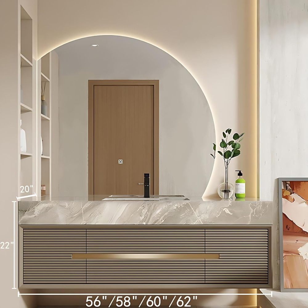 56IN Bathroom Vanity with Sink - Luxury Bathroom Vanity with Sink and Smart Defog Mirror, Floating Bathroom Sink Cabinet with Storage Areas, No Assembly Required, Mirror