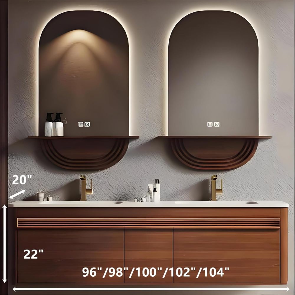 102IN Double Sink Bathroom Vanity - Solid Wood Bathroom Vanity with Smart Defog Mirror, Floating Bathroom Sink Cabinet with 2 Drawers, No Assembly Required, Mirror