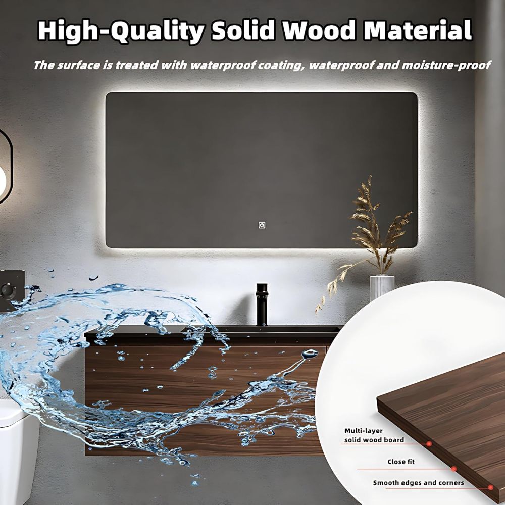 Modern Bathroom Vanity with Sink - Luxurious Bathroom Vanity Cabinet, Smart Defog Mirror & Floating Vanity, Multi-Layer Solid Wood Material | Wall-Mounted (Single Sink 36")