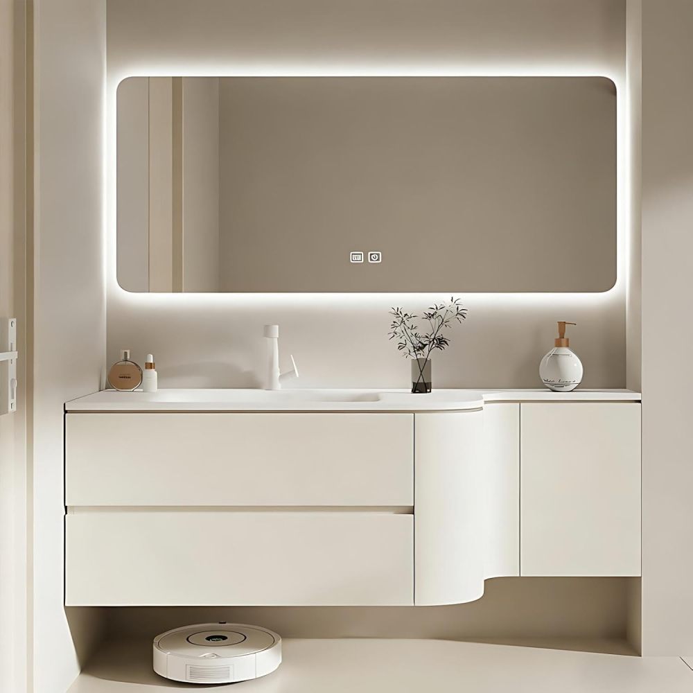 40IN Bathroom Vanity with Sink - Single Floating Sink, Bathroom Vanity Cabinet with Drawers, Intelligent Defogging, Solid Wood, Customizable Sizes - Complete Accessories, White