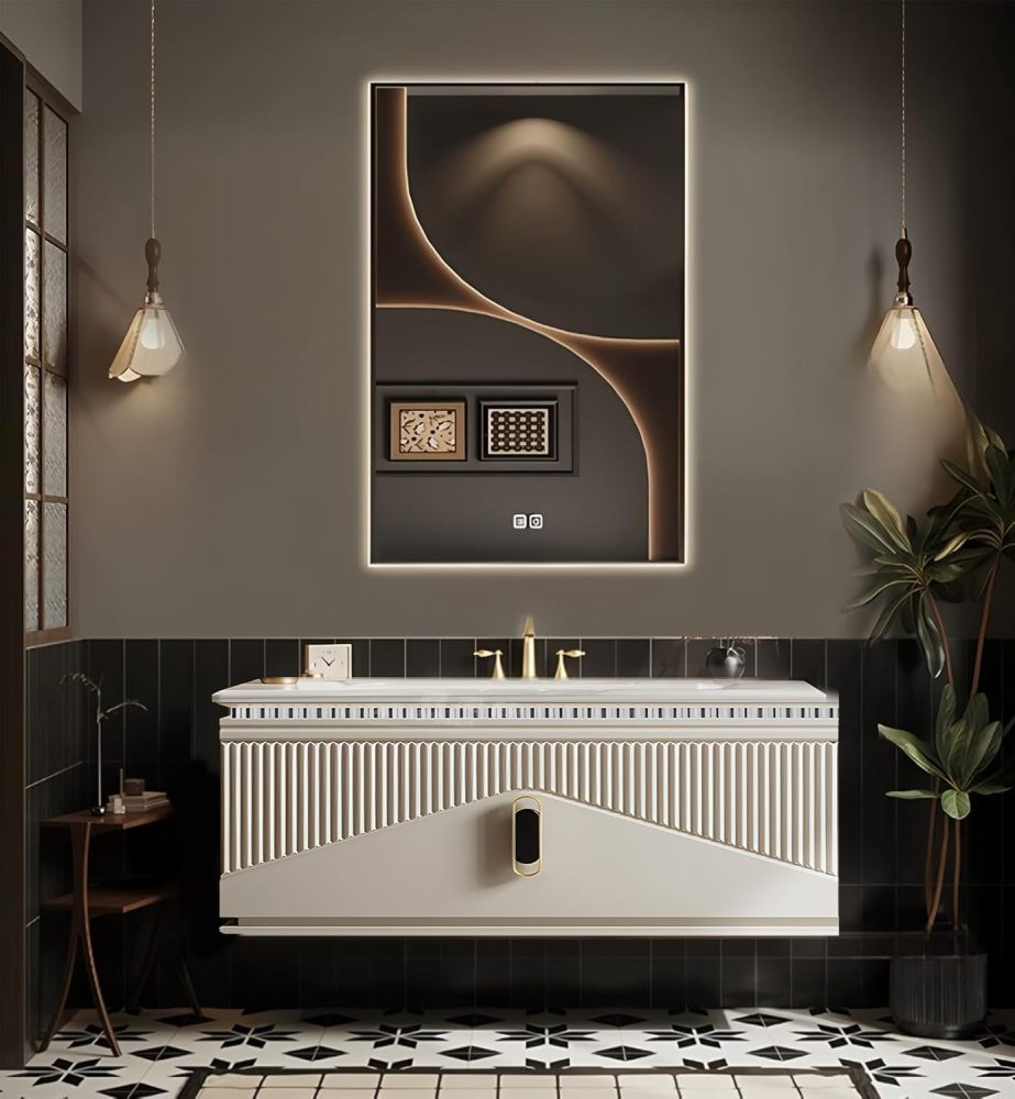 38IN Floating Bathroom Vanity with Sink - Luxurious Sink Cabinet with One-Piece Top & Drawers, Wall Mount Bath Vanity with LED Smart Defog Mirror, Solid Wood, Includes Accessories, White