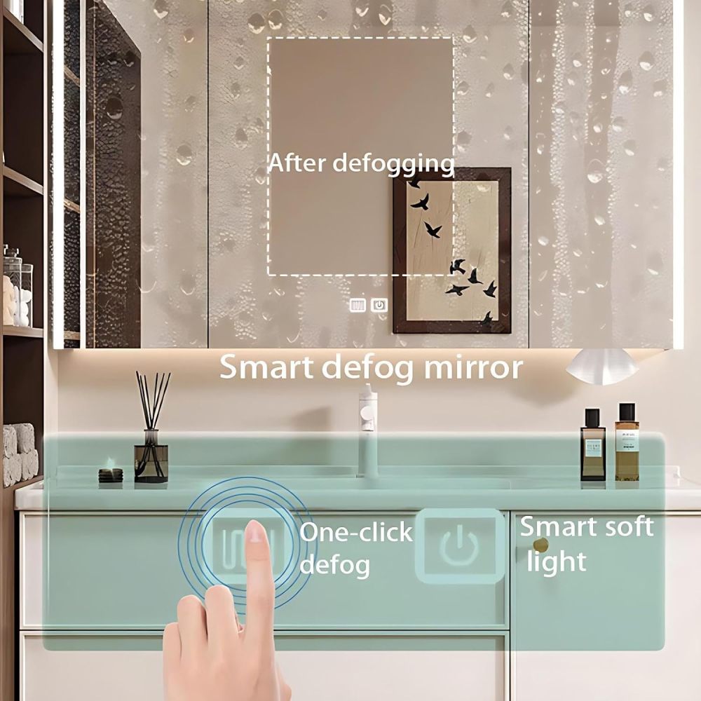 72IN Bathroom Vanity with Sink - Small Bathroom Vanity with Smart Defrost Mirror, Seamless Easy-Clean Basin, Wall-Mounted, Complete Accessories, Fully Assembled, White