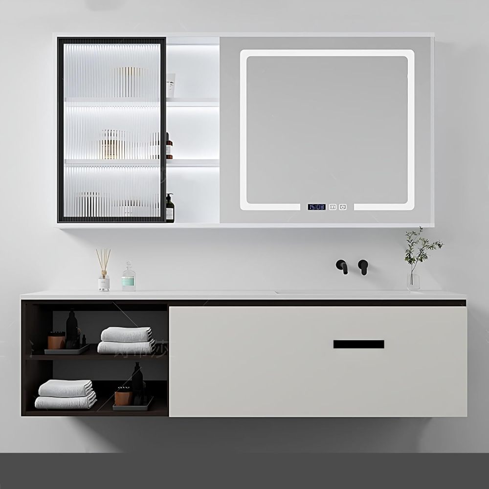 Bathroom Vanity - White Bathroom Vanity with Sink & Smart Defog Mirror Combination | Wall Mount | Multi-Layer Solid Wood Material (88")