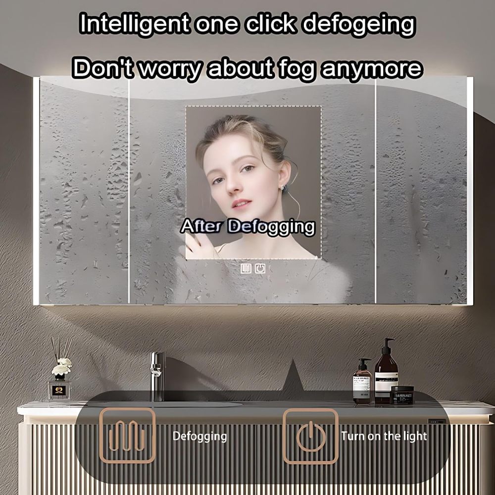 38IN Bathroom Vanity - Modern Bathroom Vanity with 2 Large Capacity Drawers, Simple Sink Cabinet with Smart Defog Mirror, Customizable Size, No Assembly Required, Beige