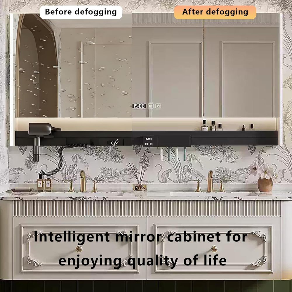 72IN Double Sink Bathroom Vanity - Bathroom Vanity with Anti-Fog LED Mirror & Ample Storage, Solid Wood Sink Cabinet for Modern Home