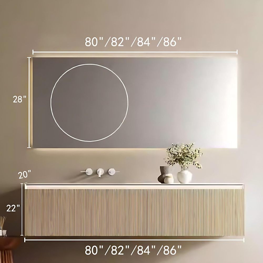 80IN Bathroom Vanity with Sink - Solid Wood Bathroom Vanity with with 2 Large Capacity Drawers, Floating Sink Cabinet with Smart Defog Mirror, Customizable Size, No Assembly Required