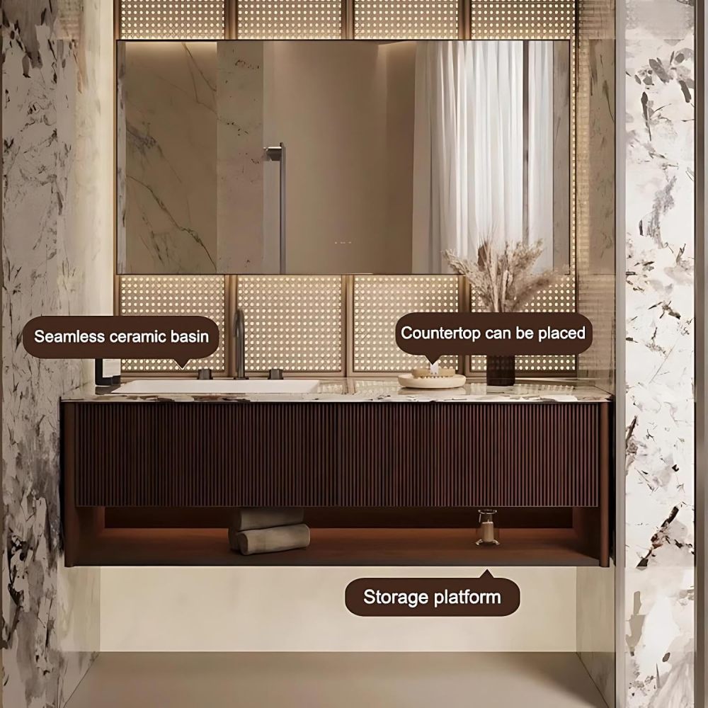 54IN Bathroom Vanity with Sink - Luxury Bathroom Vanity with 2 Drawers & Seamless Sink, Solid Wood Sink Cabinet with Smart Defog Mirror, No Assembly Required
