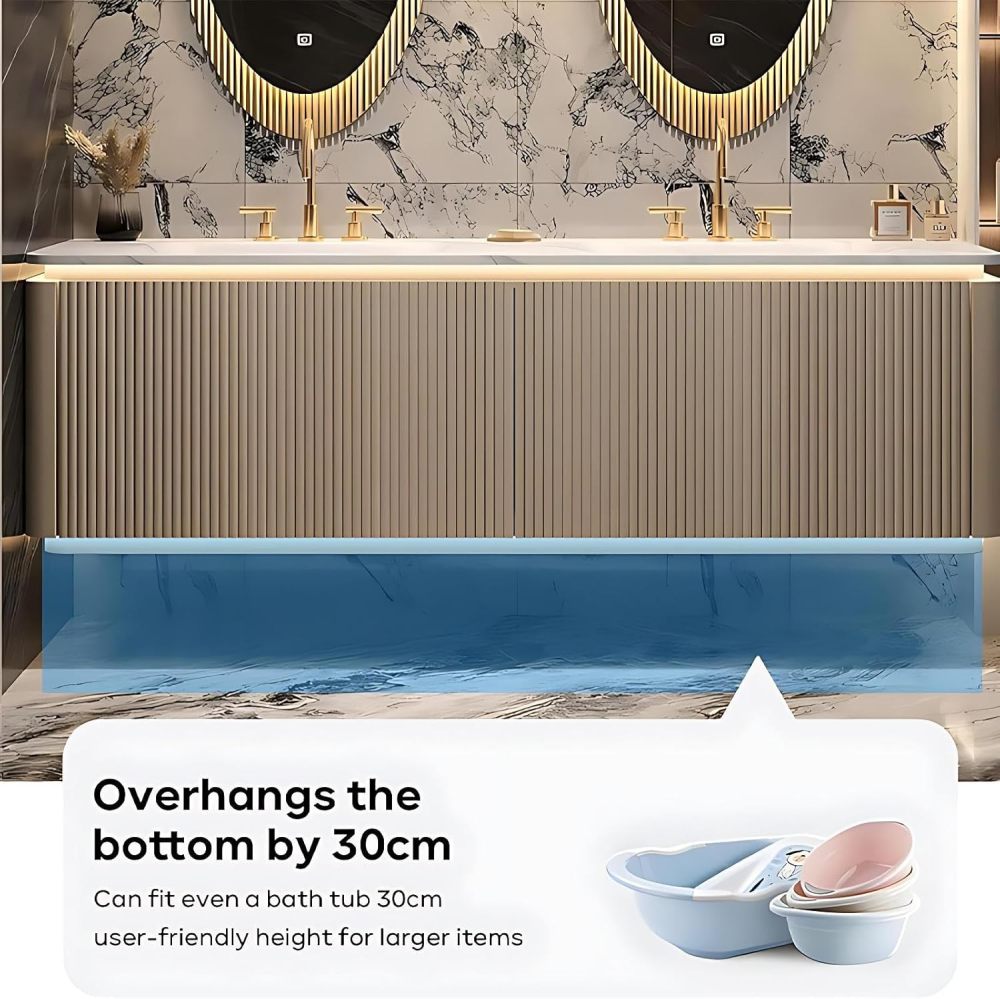 80IN Bathroom Vanity Double Sink - Luxurious Bathroom Vanity Set Includes Smart Defog Mirror with Lights, Striped Vanity Sink Cabinet, Complete Accessorie, Fully Assembled, Gold