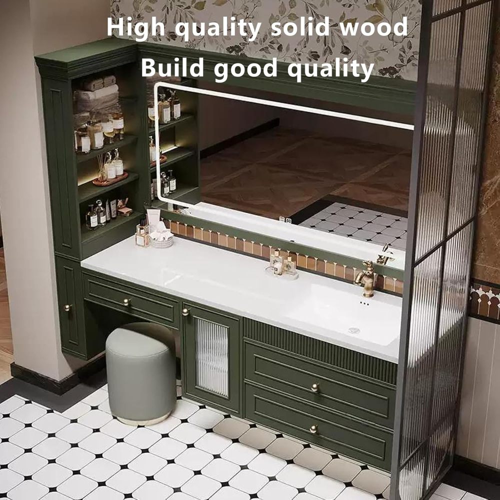 72IN Bathroom Vanity with Sink - Solid Wood Wall-Mount Bathroom Vanity with Ample Storage, Anti-Fog LED Mirror, Custom Options, Complete Accessories, Fully Assembled, Green