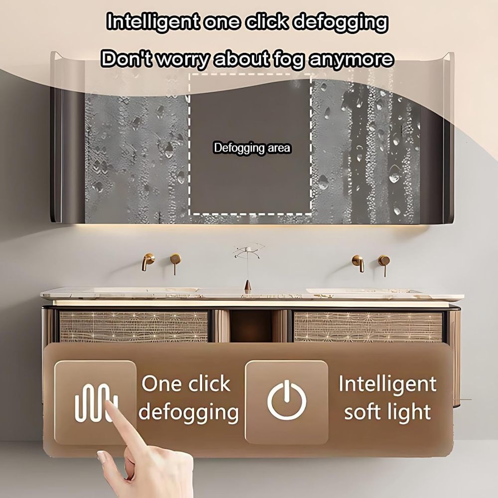 90IN Double Sink Bathroom Vanity - Luxury Bathroom Vanity with Smart Defog Mirror, Modern Sink Cabinet with 2 Cabinet Door Storage, Complete Accessories, No Assembly Required