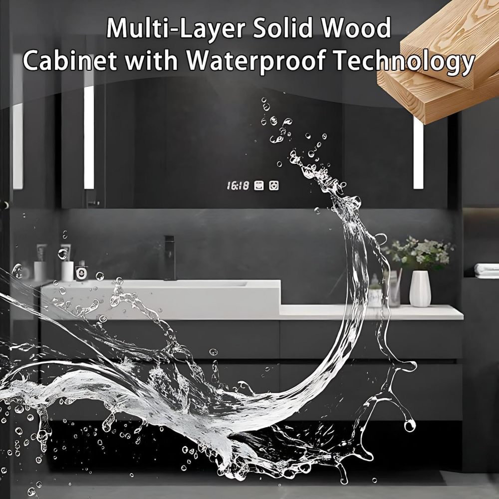 60IN Bathroom Vanity - Modern Bathroom Vanity with Smart Defog Mirror, One-Touch Defog & Lighting, Floating Bathroom Sink Cabinet with 4 Drawers, Multi-Layer Solid Wood Material
