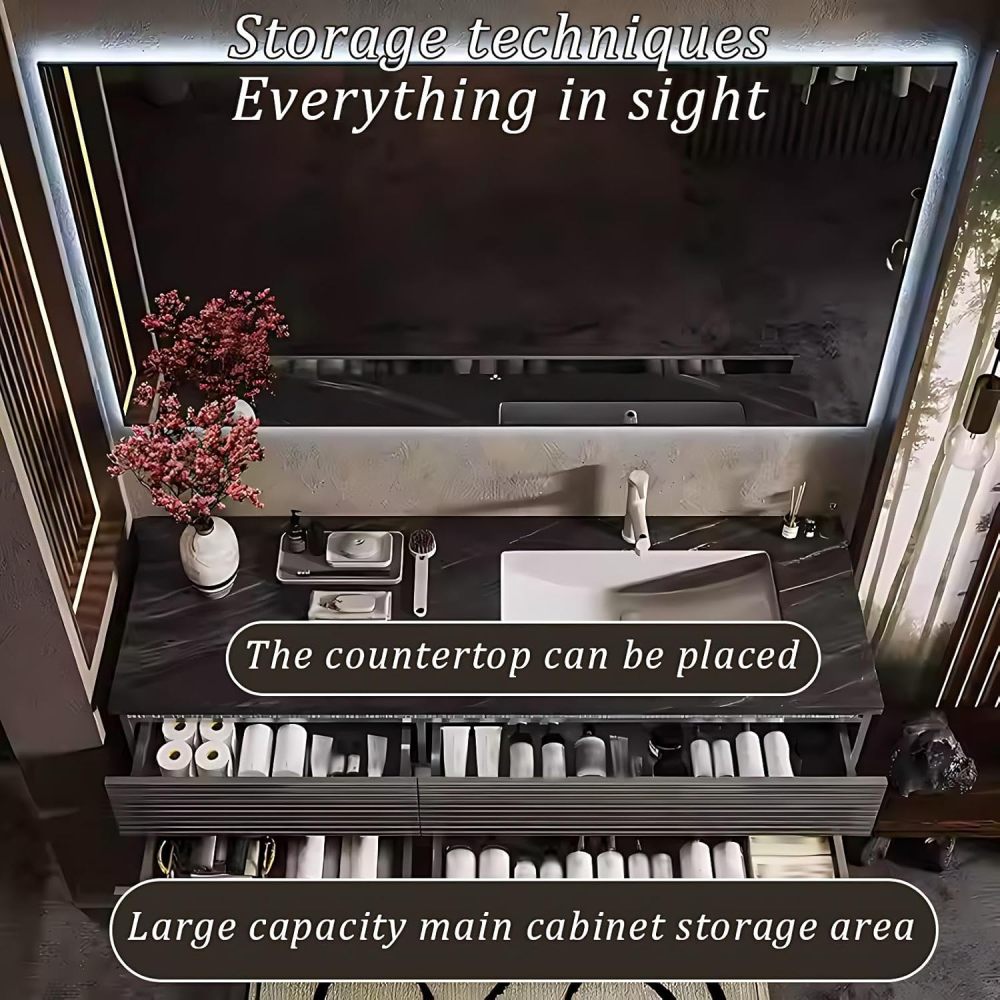 72IN Floating Bathroom Vanity with Sink - Smart Anti-Fog Mirror, 4-Drawer Solid Wood Storage Sink Cabinet, Seamless Basin, Complete Accessories, Fully Assembled, Grey