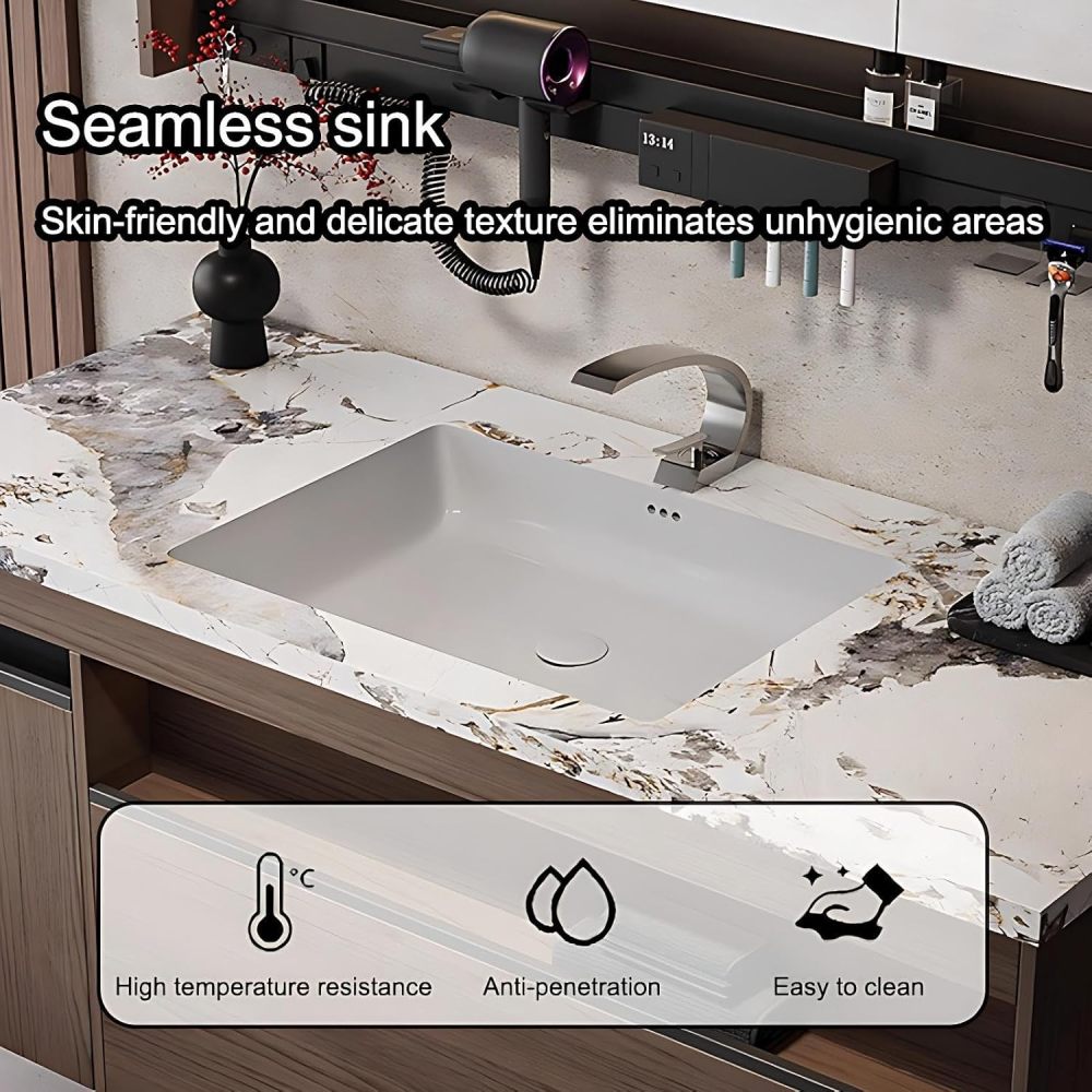 94IN Bathroom Vanity with Sink - Modern Bathroom Vanity with Smart Defog Mirror, Solid Wood Sink Cabinet with Multiple Storage Areas, Complete Accessories, No Assembly Required