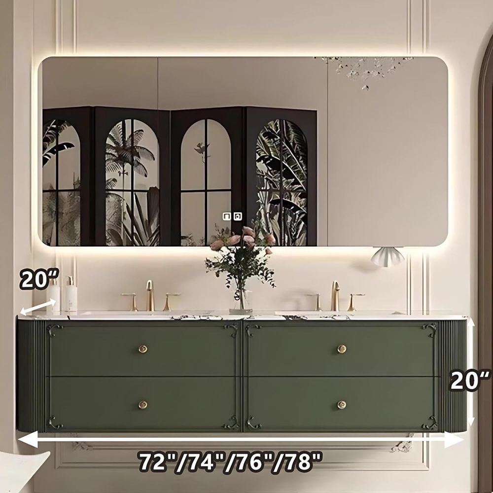 72IN Double Sink Bathroom Vanity - Floating Bathroom Vanity Cabinet with 4 Drawers & Anti-Fog Mirror, Seamless Double Basin Sink Cabinet, Complete Accessories, Fully Assembled, Green B