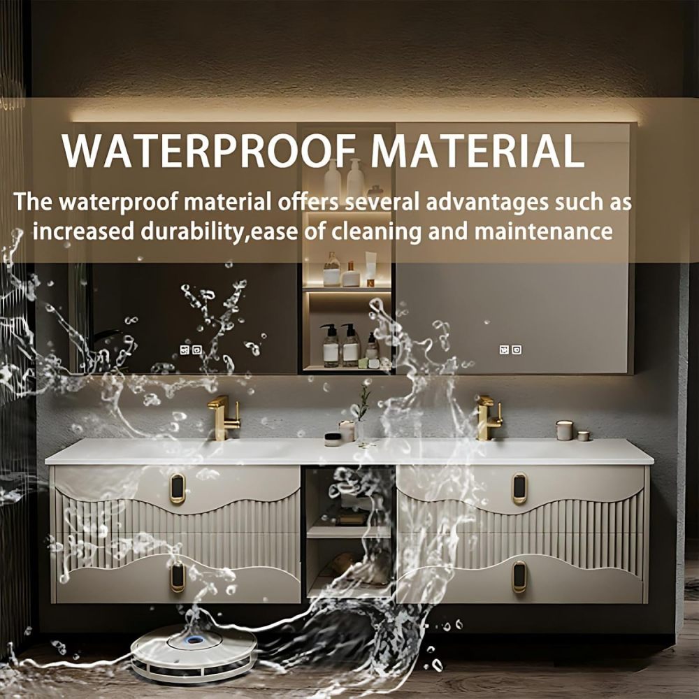 72IN Bathroom Vanity - Modern Floating Bathroom Vanity with Sink, Solid Wood Wall-Mounted Sink Cabinet, Anti-Fog Mirror & Storage, Fully Assembled, Mirror B
