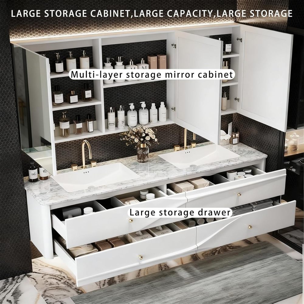 72IN Bathroom Vanity with Sink - Wall-Mounted Single Sink Vanity, Anti-Fog Mirror, Ample Storage, Customizable Sizes, Fully Assembled