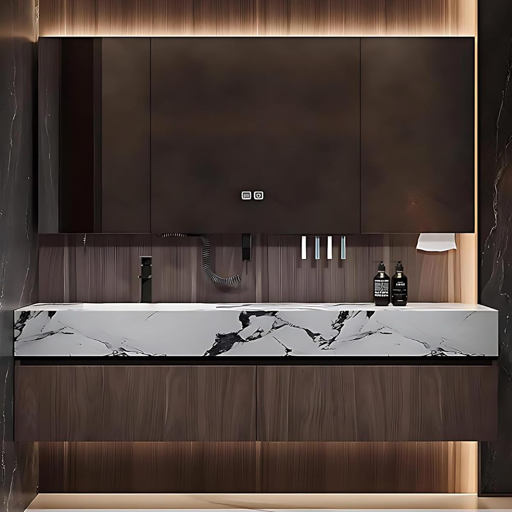 Bathroom Vanity with Sink - Modern Bathroom Sink Cabinet & Smart Mirror Cabinet Set, Wall-Mounted Floating Vanity, Equipped with Faucet and Drain Pipe Set (36")