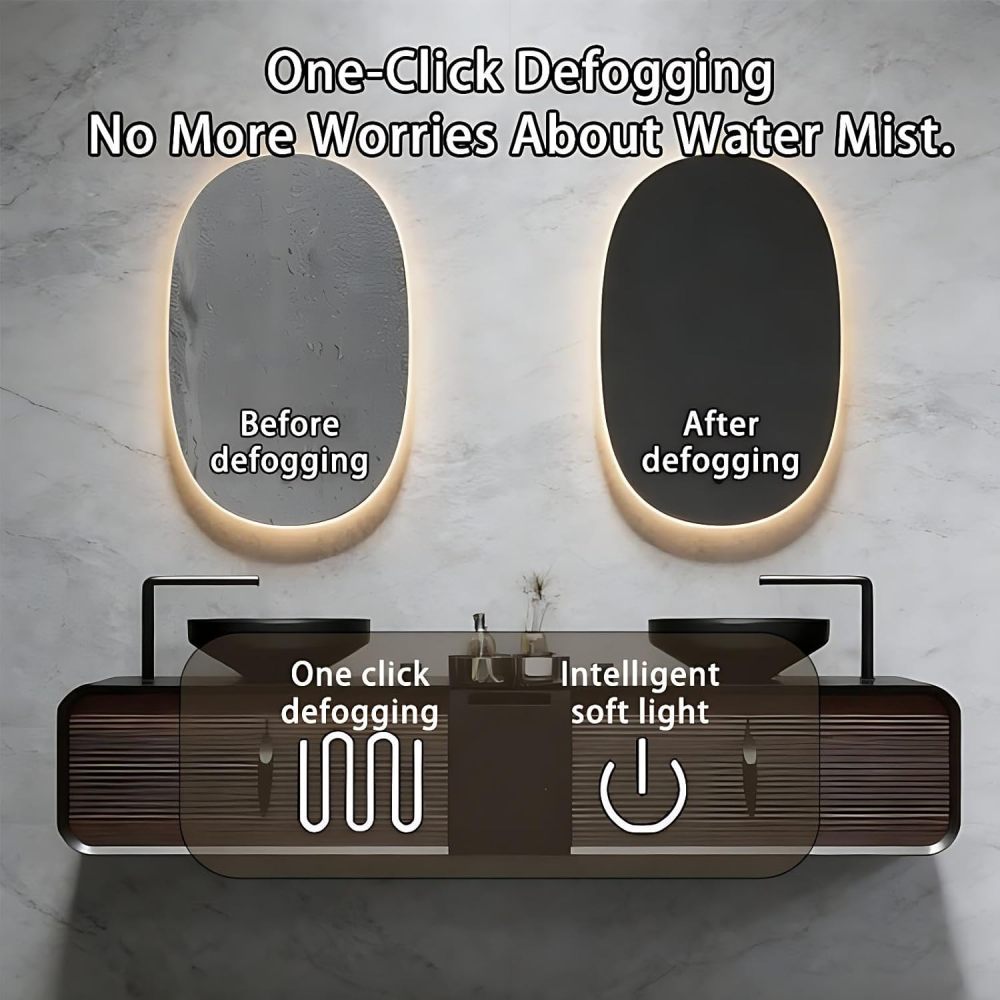 60IN Double Sink Bathroom Vanity - Luxury Bathroom Vanity with Smart Defog Mirror, One-Touch Defog & Lighting, Floating Sink Cabinet with 2 Large Capacity Drawers, No Assembly Required