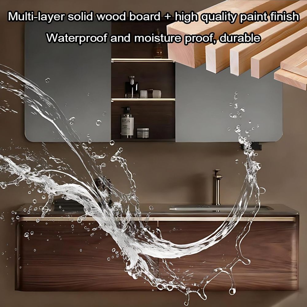 34IN Bathroom Vanity - Modern Bathroom Vanity with with 2 Large Capacity Drawers, Solid Wood Sink Cabinet with Smart Defog Mirror, Customizable Size, No Assembly Required