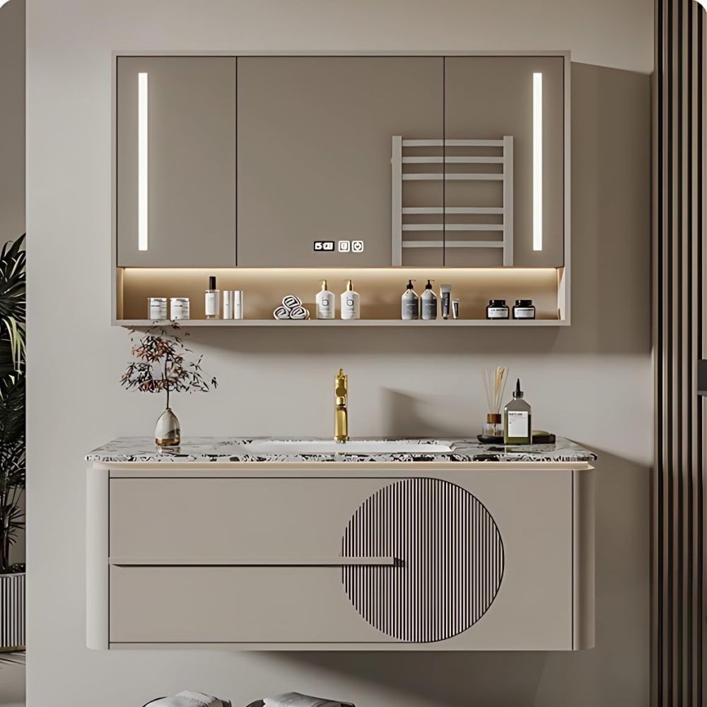 Bathroom Vanity with Sink - Elegant Bathroom Sink Cabinet & Smart LED Mirror Cabinet Combination| Wall Mount | Multi-Layer Solid Wood Material | Modern and Stylish Design(36")