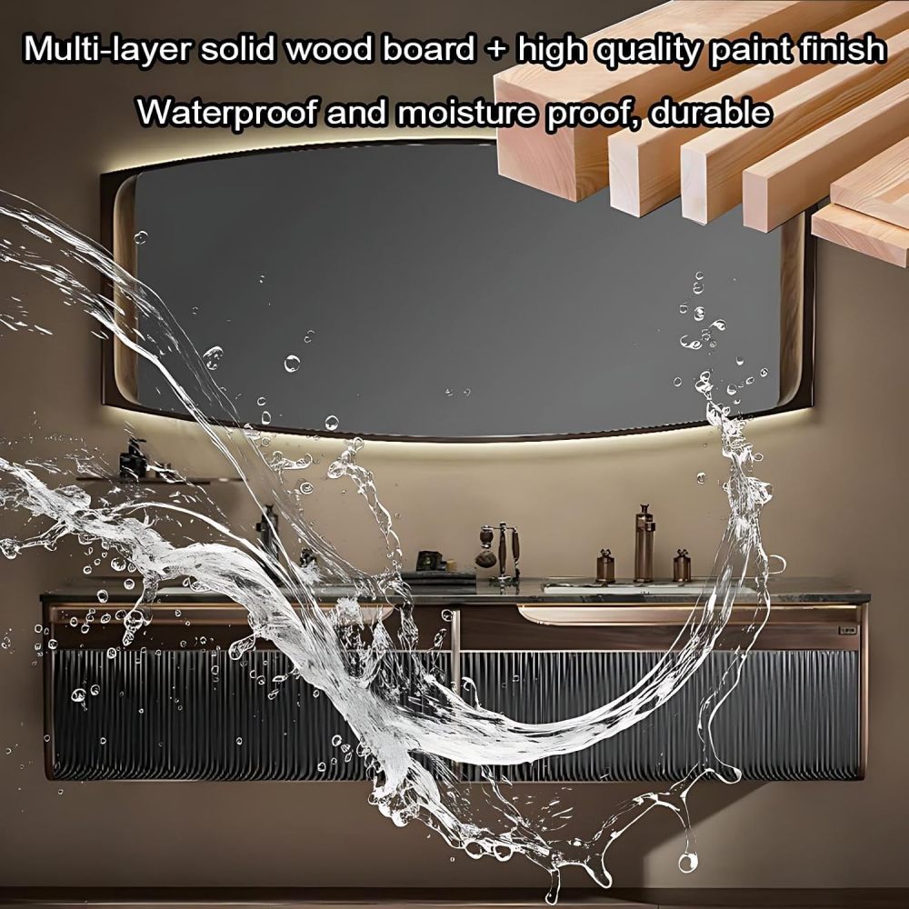 84IN Double Sink Bathroom Vanity - Luxury Bathroom Vanity with with 2 Large Capacity Drawers, Floating Sink Cabinet with Smart Defog Mirror, Customizable Size, No Assembly Required