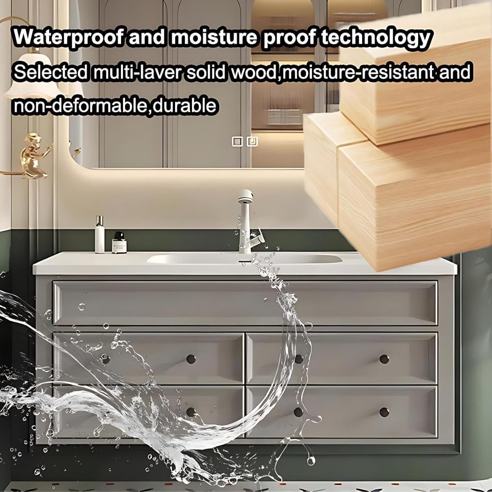 36IN Bathroom Vanity with Sink - Modern Bathroom Vanity with 4 Drawers Storage, Solid Wood Sink Cabinet with Smart Defog Mirror & Seamless Sink, No Assembly Required