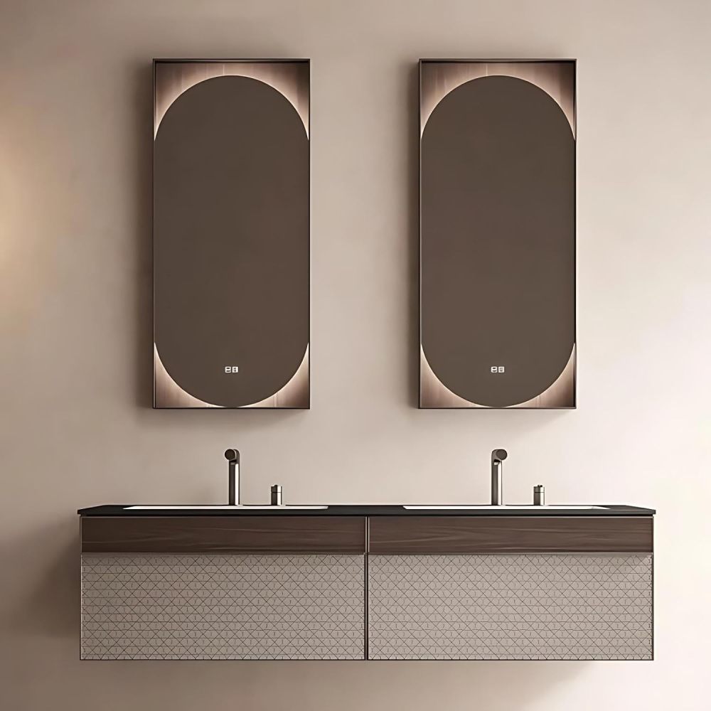 86IN Double Sink Bathroom Vanity - Modern Bathroom Vanity with Smart Defog Mirror, Luxury Sink Cabinet with 3 Large Capacity Drawers & Seamless Sink, No Assembly Required