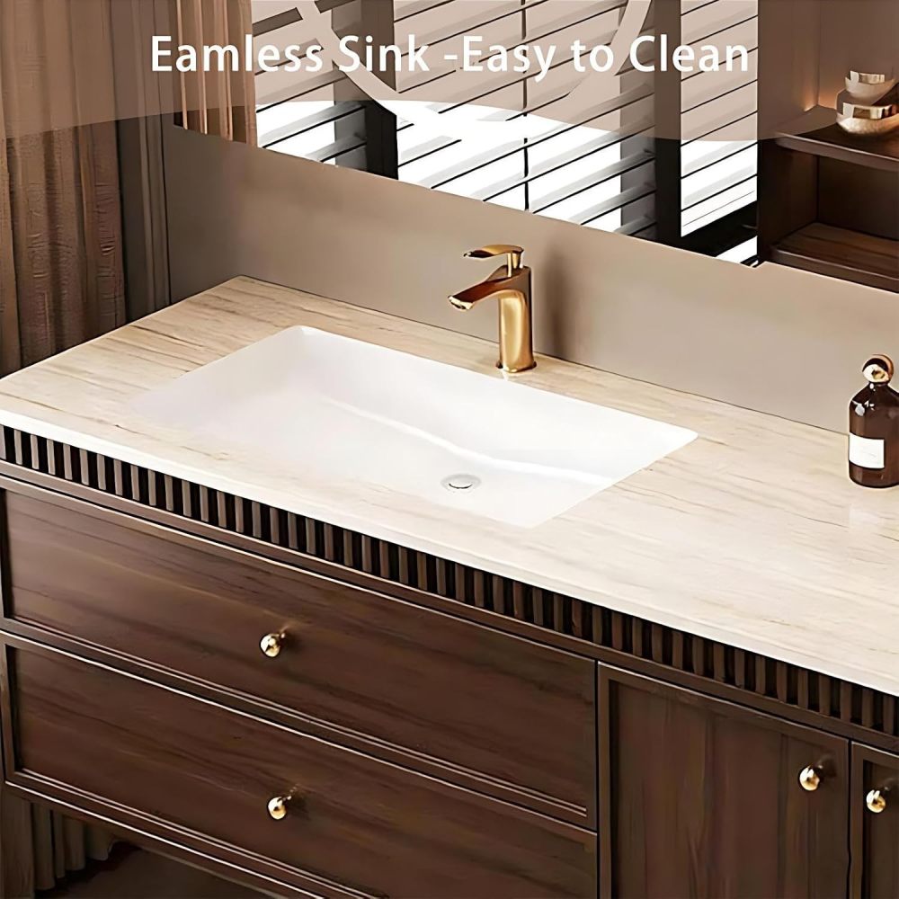60IN Bathroom Vanity - Solid Wood Bathroom Vanity with Anti-Fog Mirror Cabinet, Floating Sink Cabinet with Multiple Storage Areas, No Assembly Required, Black